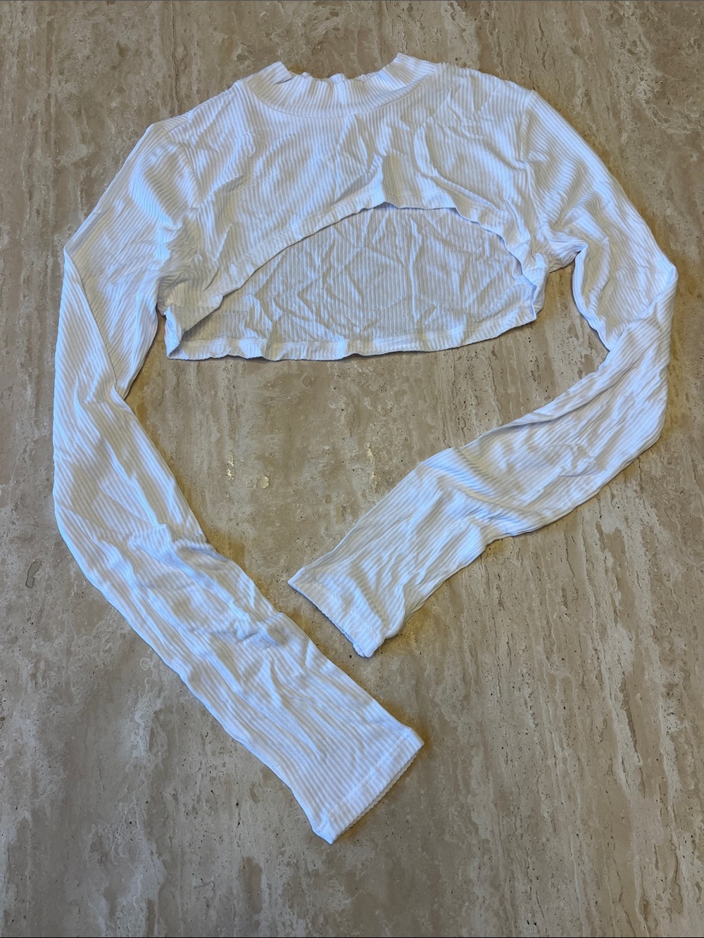 ALO Yoga White Ribbed Cropped Long-Sleeve Bolero